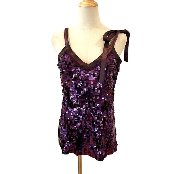 MNG Mango Moments Purple Sequined Tank One Tie Strap Medium V-Neck - Picture 1 of 6
